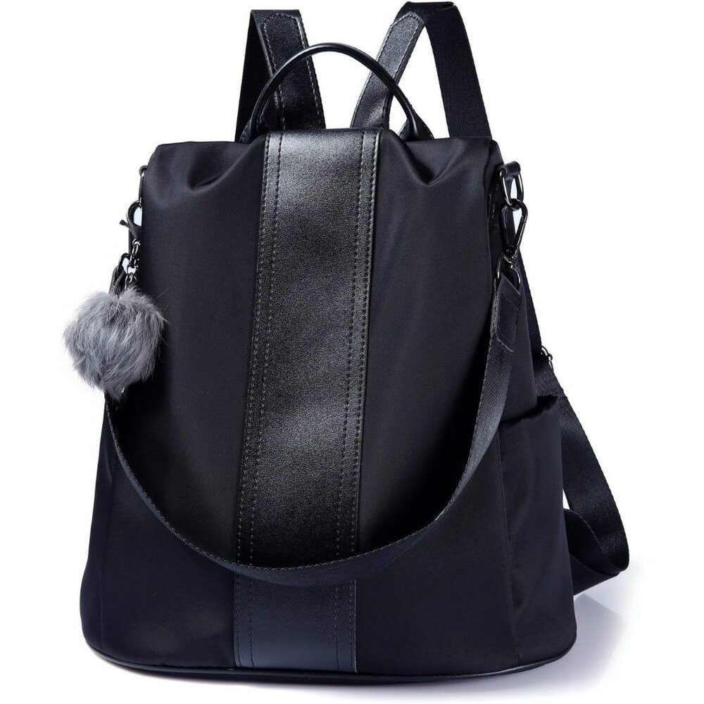 💫 Women Black Waterproof Backpack Purse Nylon Anti-theft Rucksack Shoulder Bag